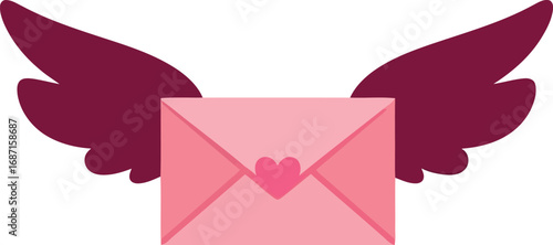 Heart envelope with wings romantic love valentine's day sending affection vector