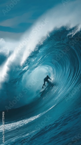 Fototapeta Naklejka Na Ścianę i Meble -  Surfer rides huge wave in ocean scene