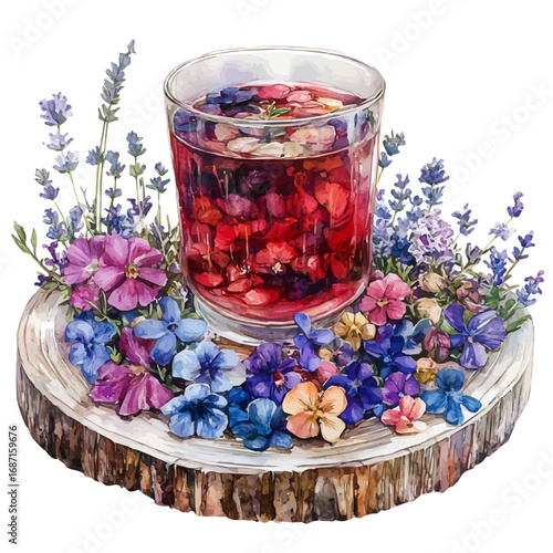 watercolor vector of Herbal Tea, isolated on a white background.