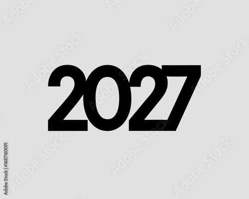 Stylized Black Number 2027 with Unique Font Details on Gray year numbers