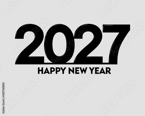 Bold Black Number 2027 with Happy New Year Text Below on Gray Background vector illustration