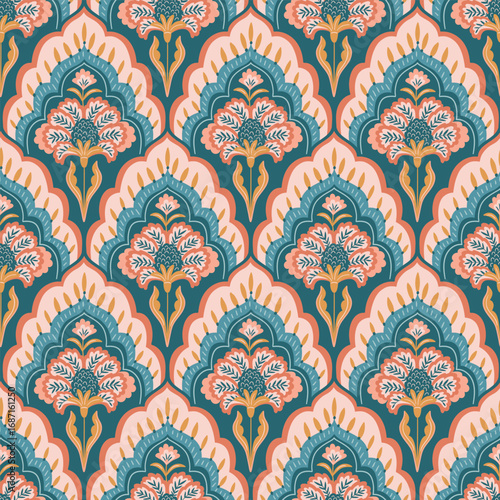 Vector seamless traditional Indian paisley pattern. Digital textile design Beautiful ethnic style. Damask colorful seamless floral seamless pattern for fabric or wallpaper