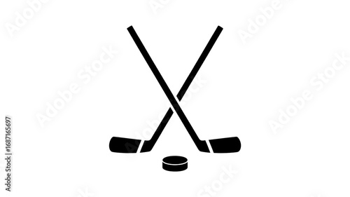 A minimalist black and white logo design featuring two crossed hockey sticks positioned diagonally across each other from top left to bottom right.