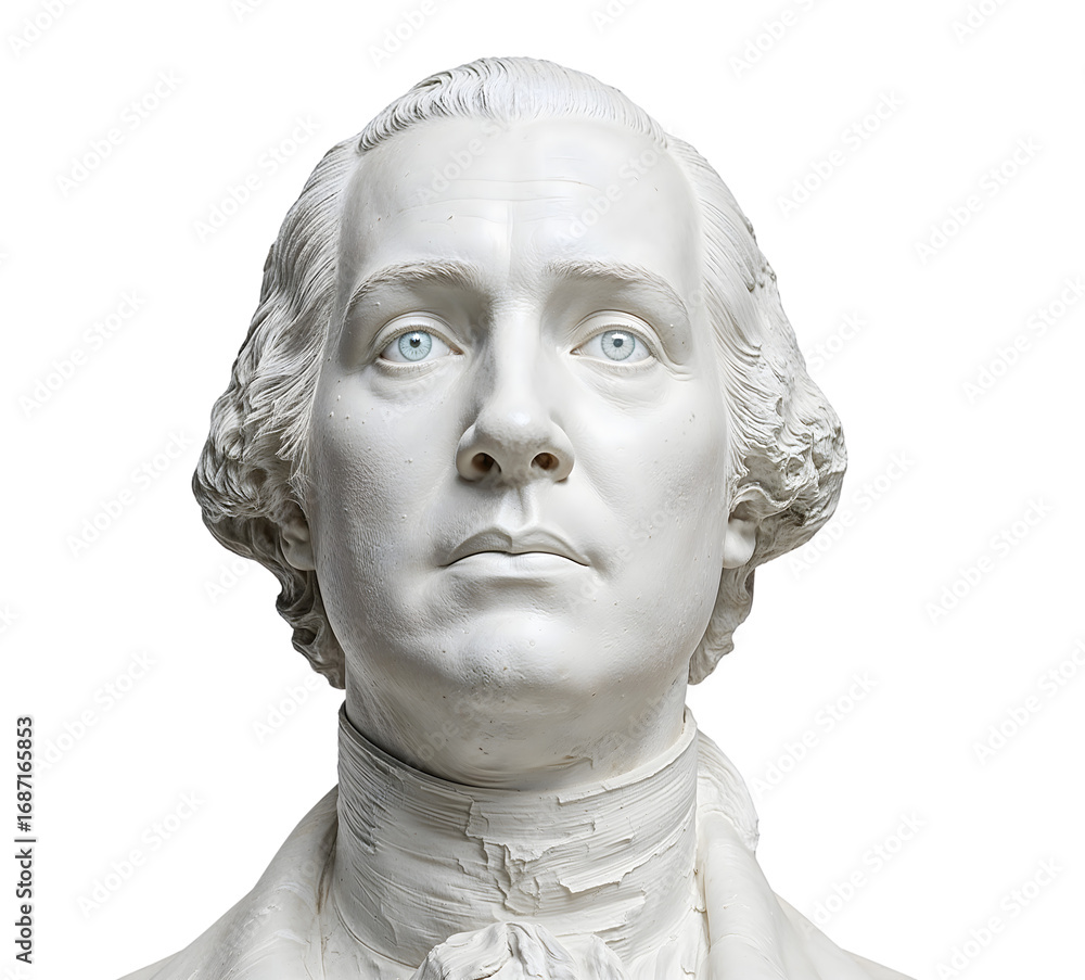 Obraz premium Closeup of classical male marble bust isolated on the transparent background, neoclassical sculpture art, fine detail in facial features and expression