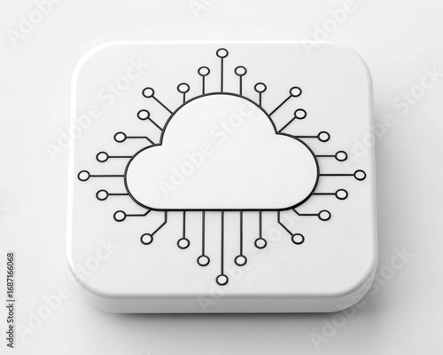Digital Cloud Connectivity Outlined Cloud Surrounded by Node Connections on White Background