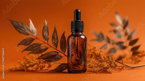 amber bottle autumn leaves botanicals