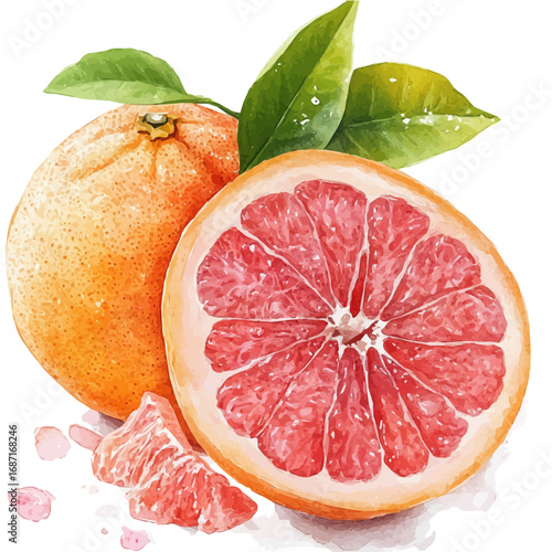 Grapefruit, watercolor painting vector, isolated on a white background.