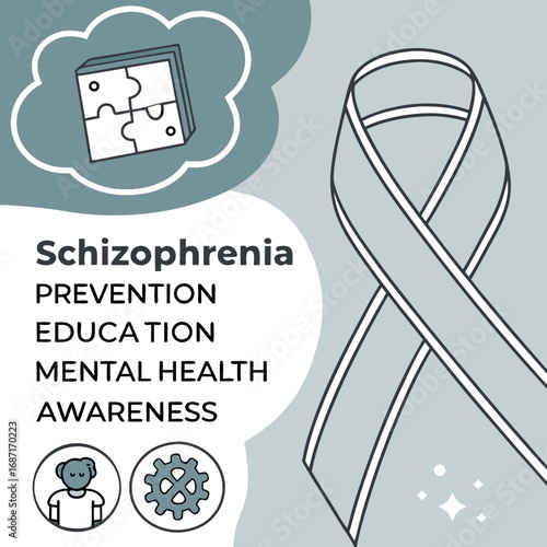Conceptual illustration for schizophrenia education and mental health support with an awareness ribbon