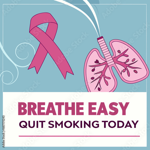Vector illustration for an anti-smoking campaign with symbolic lungs and a health awareness ribbon