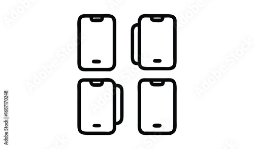Four stylized outline drawings of modern smartphones in a grid arrangement