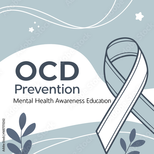 Educational illustration for Obsessive-Compulsive Disorder awareness with a white support ribbon