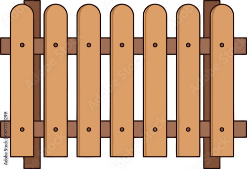 Rustic wooden garden fence section simple picket boundary protection natural wood exterior element vector