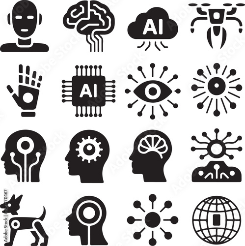 Collection of artificial intelligence and technology icons Keywords: AI, artificial