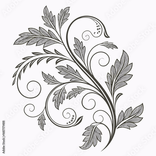 Elegant floral design Detailed illustration of leaves and swirls, perfect for decorative elements and patterns