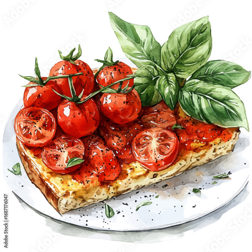 Frittata, watercolor vector, isolated on a white background.