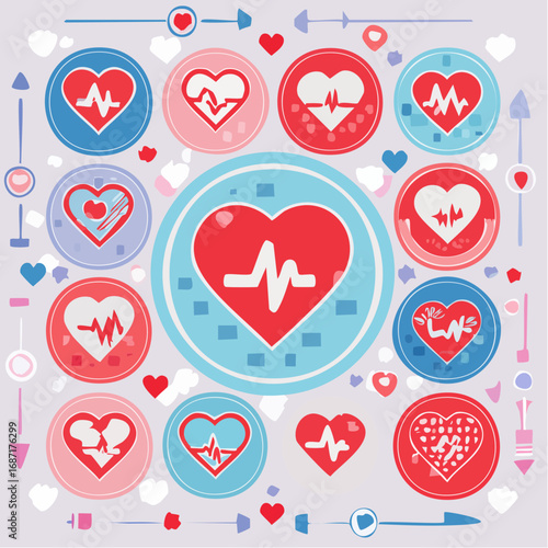 Flat vector icon pack of cardiovascular system functions, including 16 minimal icons