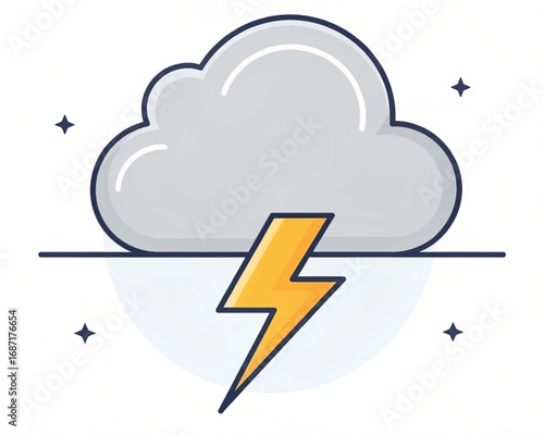 Weather Symbol A Modern Vector Illustration of a Storm Cloud with Lightning Bolt and Stars