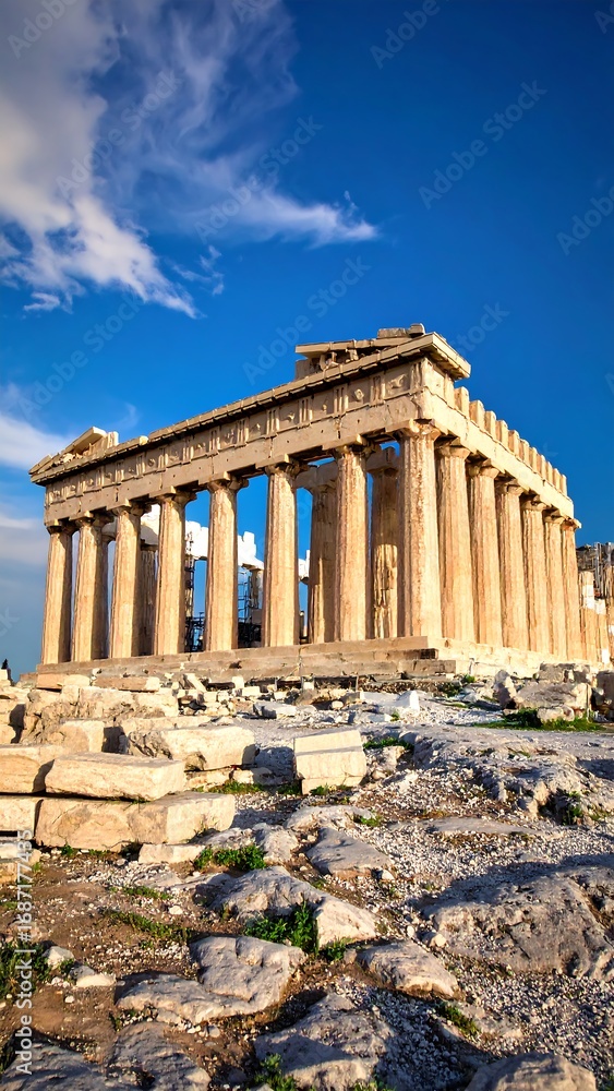 Naklejka premium Ancient Greek temple, dramatic sky