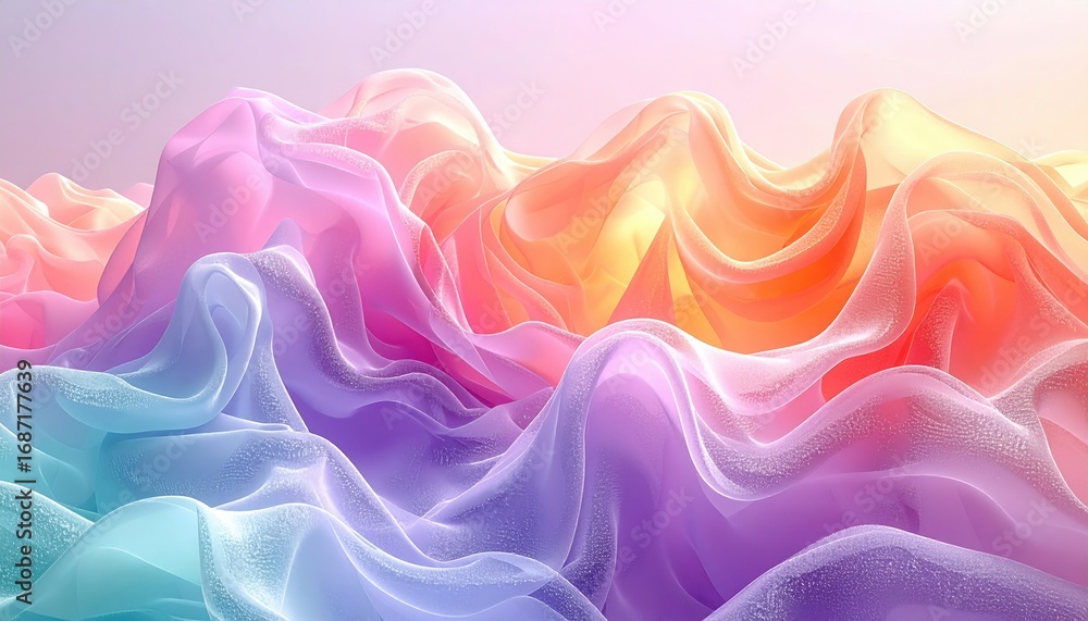 Fototapeta premium Dreamlike Pastel Fabric Waves - Abstract Digital Art with Soft Lighting and Vibrant Hues.