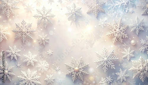 Ethereal Winter Wonderland with Glistening 3D Snowflakes and Magical Golden Bokeh.