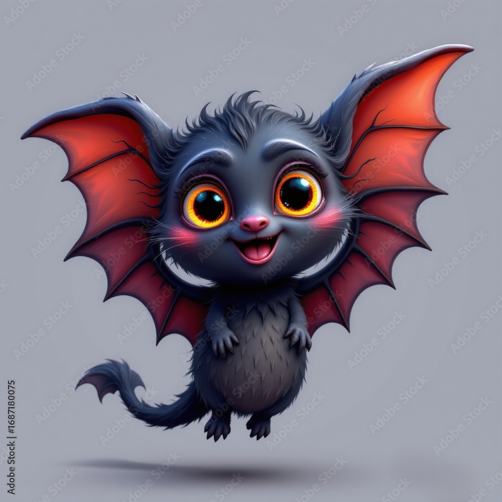 Fototapeta premium Cute Cartoon Bat Flying Character with Spooky Vibe