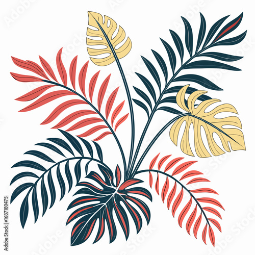 Vibrant Stylized Tropical Leaves Artistic Design
