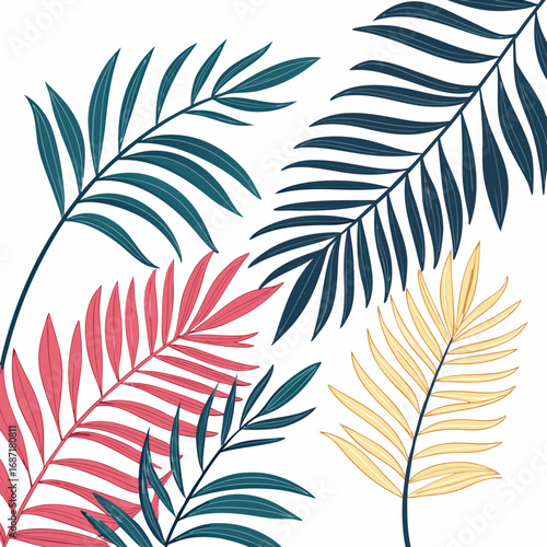 Vibrant Tropical Palm Leaves on White Background