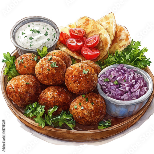 Falafel, watercolor illustration vector, isolated on a white background.