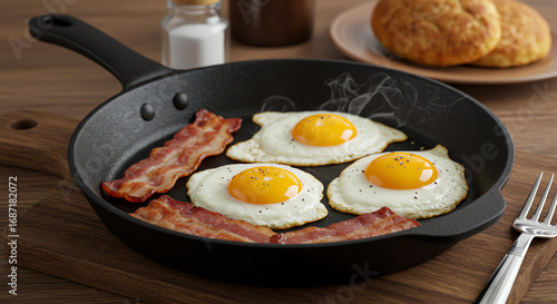 Wallpaper Mural Bacon and eggs breakfast on skillet Torontodigital.ca