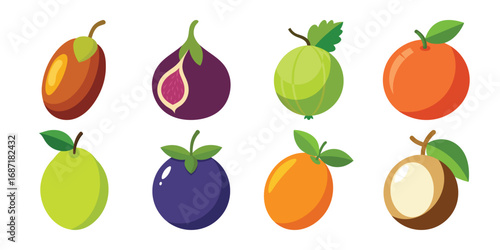 Colorful Cartoon Fruit Collection Featuring Exotic and Common Varieties