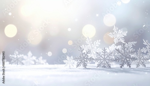 Wallpaper Mural Sparkling Winter Wonderland - Delicate Snowflakes on a Softly Lit Surface. Torontodigital.ca