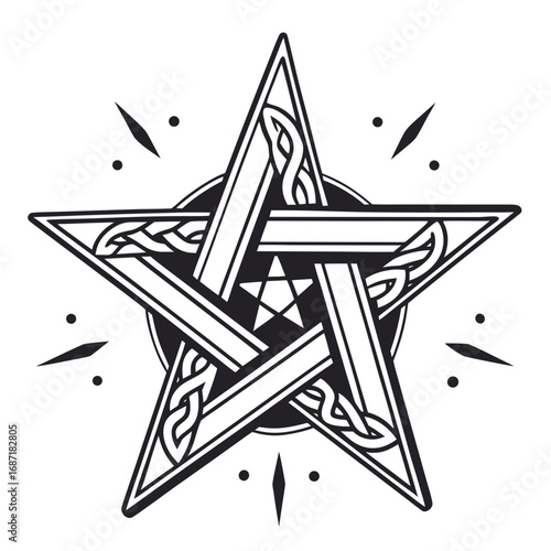 Stylized Pentagram Symbol with Celtic Knots