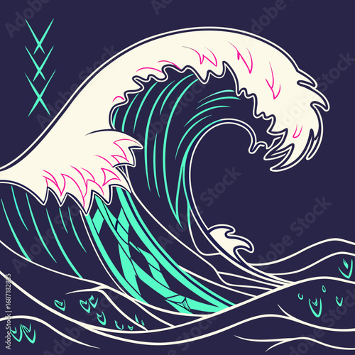 Dynamic Ocean Wave Illustration with Abstract Design