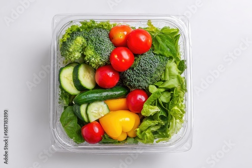 Colorful vegetable mix in clear plastic container