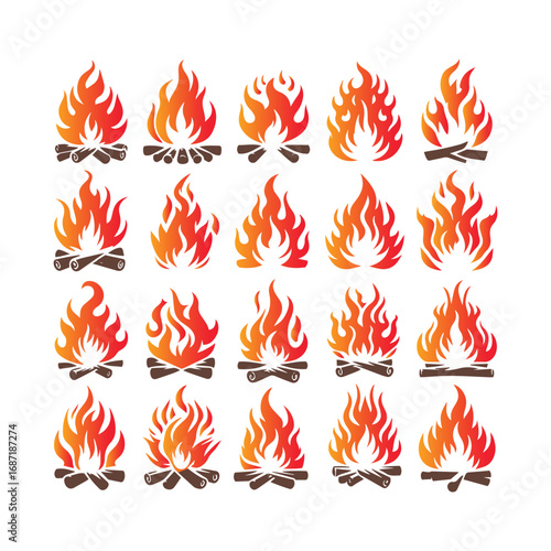 Camp fire flame vector icons logo illustration