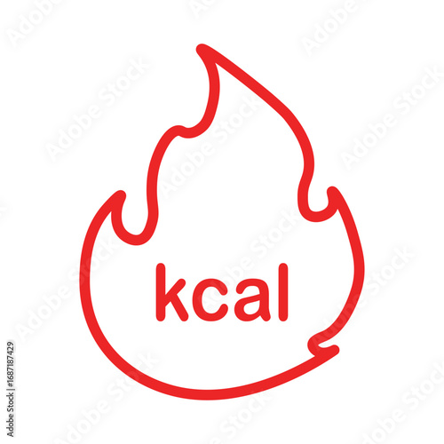 Energy fat burn kcal fire line icon. Kilocalorie red outline logo vector weight fitness flame graphic icon illustration. kilocalorie symbolic emblem for food products cover designation, fat burning.