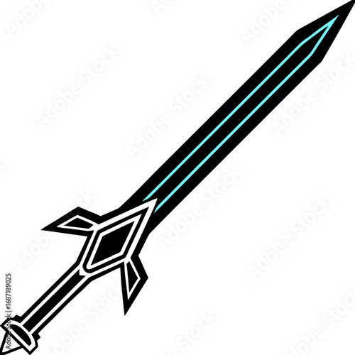  Fantasy Sword Icon, a Black and White Vector of a Magical Medieval Blade