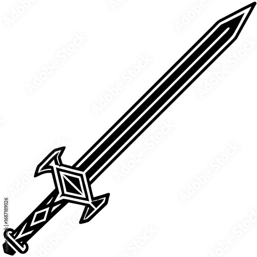  Fantasy Sword Icon, a Black and White Vector of a Magical Medieval Blade