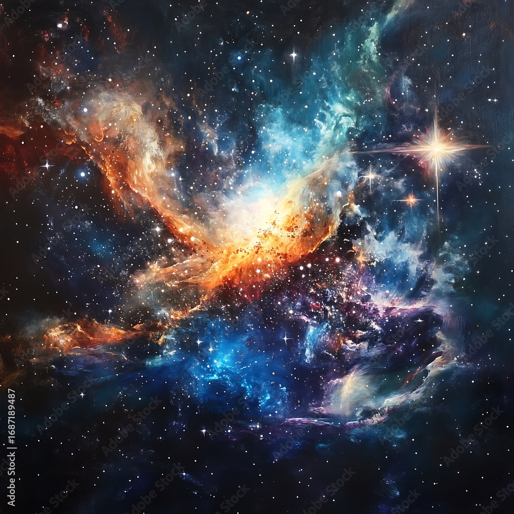 Fototapeta premium Bright cosmic core shining with golden light across spiral galaxy high resolution picture