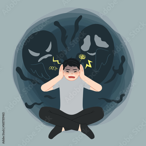 Man with Bipolar Disorder Vector Illustration.eps