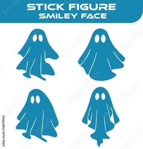 Four blue ghost icons for halloween designs