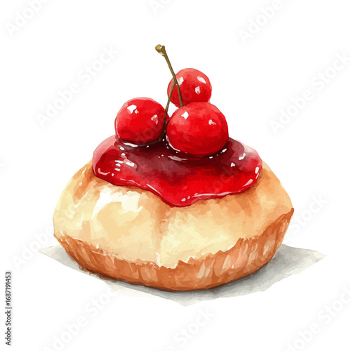 Danish Pastry, watercolor illustration vector, isolated on a white background.