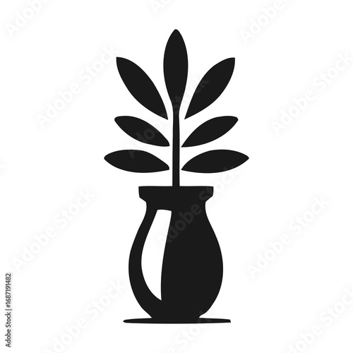 Solid Black Plant Icon in Monochrome Design