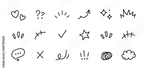 Hand line icon effect cartoon arrow movement draw fun brush element. Line element icon sketch express cute design stroke mark motion shape anime funny sign marker comic question outline pen sticker.
