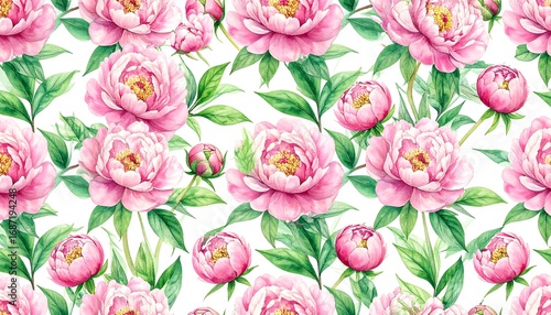Wallpaper Mural Pink peony blossom watercolor pattern Torontodigital.ca