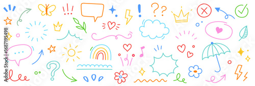 Line cute flower sketch vector kid sticker background icon heart children. Flower line cute star summer school crayon shape design set chalk child pattern hand element cloud cartoon drawn brush paint.