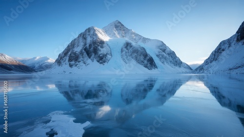 Wallpaper Mural Majestic snow-capped mountain range reflecting on icy tranquil waters under clear blue sky Torontodigital.ca