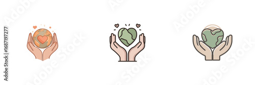 Hands clutch symbols of the earth and a heart, showcasing a message of love and responsibility toward our planet and its preservation. This illustrates a commitment to environmental care.