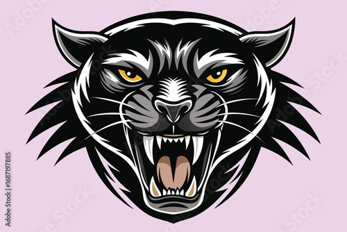 Fierce black panther roaring with sharp teeth and glowing yellow eyes, symbolizing power and danger