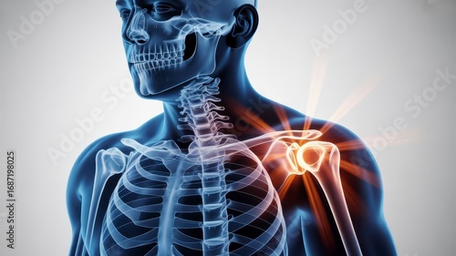 Shoulder Pain Illustration: Anatomical Overview of Skeleton & Radiating Distress